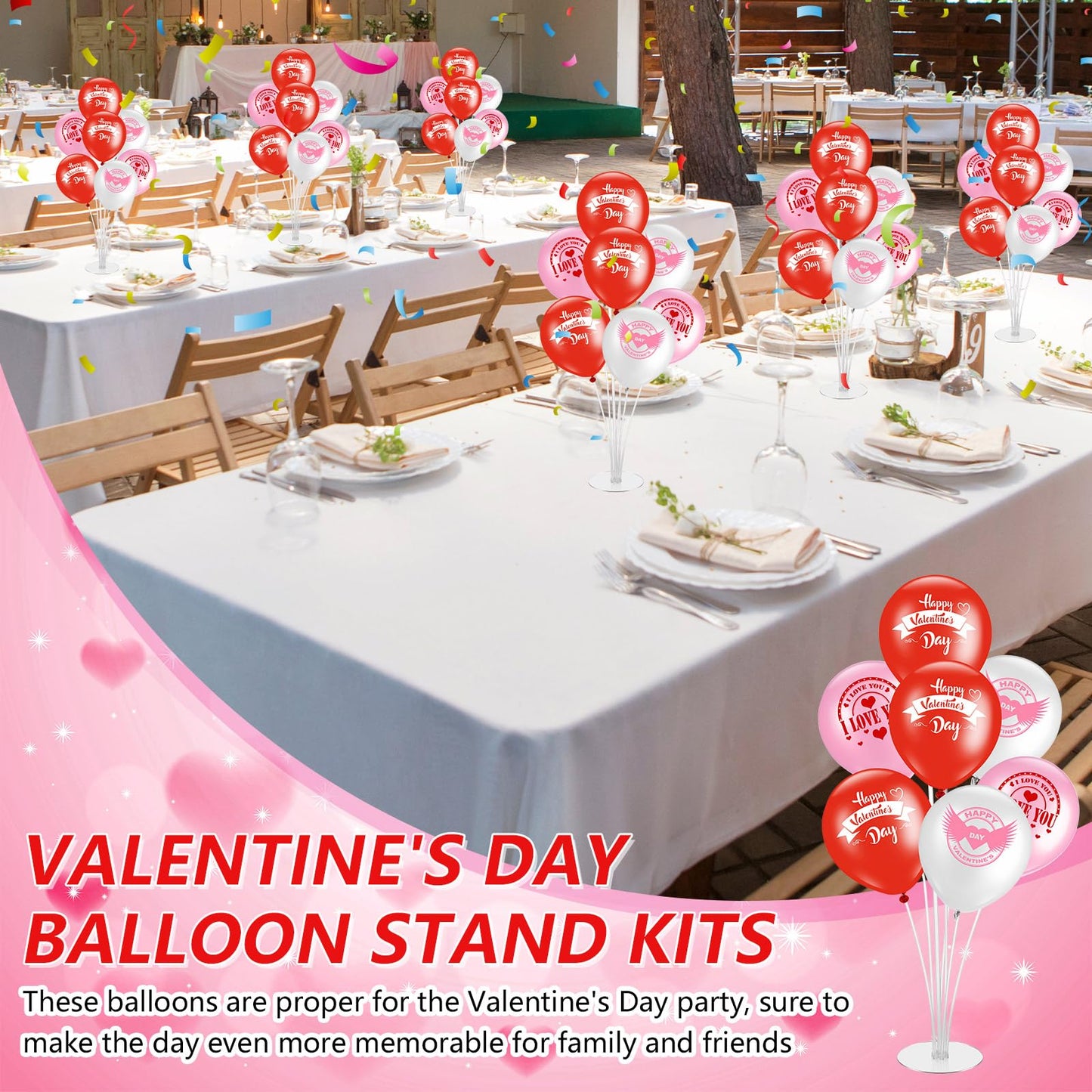 Relaxgiant 4 Set 10 Inches Valentines Balloon Stand Kits for Table Valentines Day Balloon Holder Centerpieces with Base and Cong