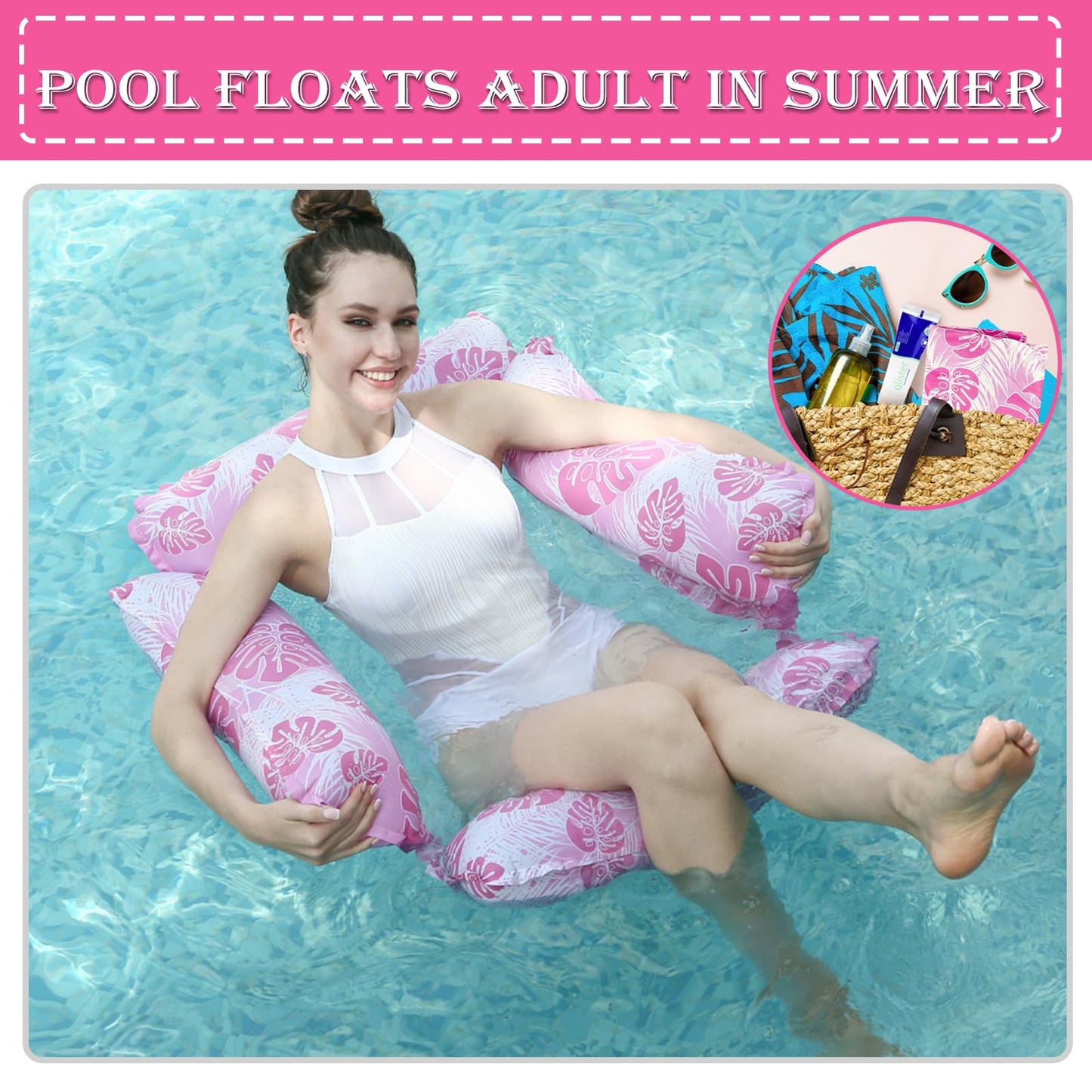 2 Pack Inflatable Pool Float Hammocks, 4-in-1 Multi-Purpose Inflatable Pool Floats Adults,4 Tubes Floating Mesh Chair for Summer