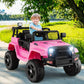 OLAKIDS Kids Ride On Truck  12V Electric Vehicle Jeep Car with Remote Control  Toddlers Battery Powered Toy with 2 Speeds  Spring Suspension  Double Open Doors  LED Lights  Music  TF  USB  Mp3 (Pink)