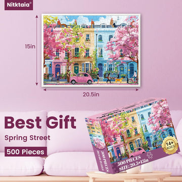500 Pieces Jigsaw Puzzles For Adults, Beautiful Spring Street Puzzle For Adults Children Elderly, Recycled Paper Puzzle 500 Piec