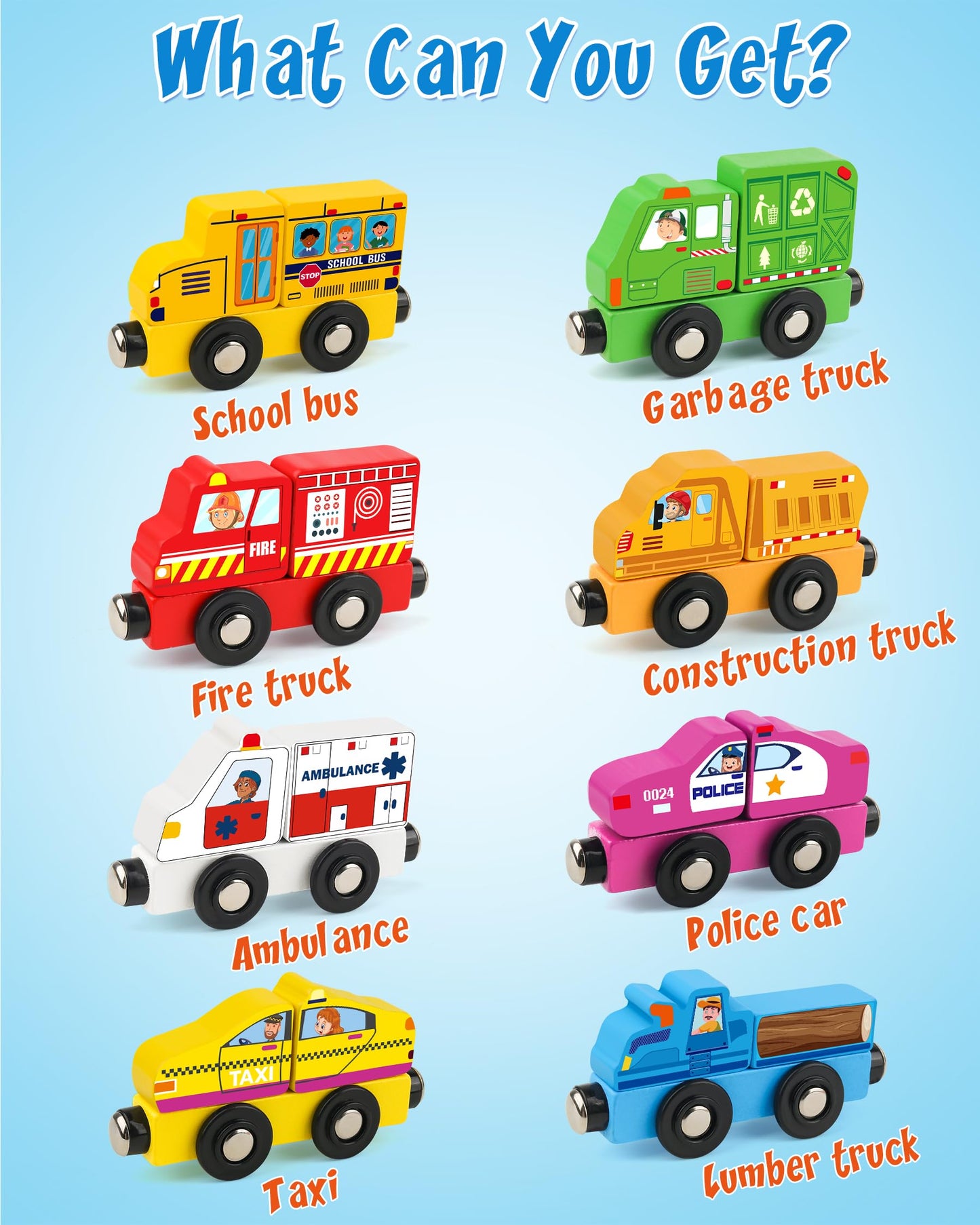 Helsort Wooden Magnetic Trains Cars - 8 Piece Educational and Skill-Building Wooden Toy for Boys and Girls Toys Train, Montessor