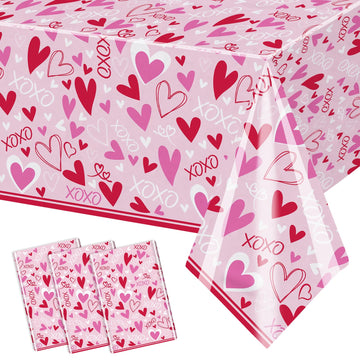 AIBIIN 3 Pcs Valentine s Day Tablecloth Pink Heart XOXO Love Table Cover Disposable Party Table Decoration for Girls Night Gale