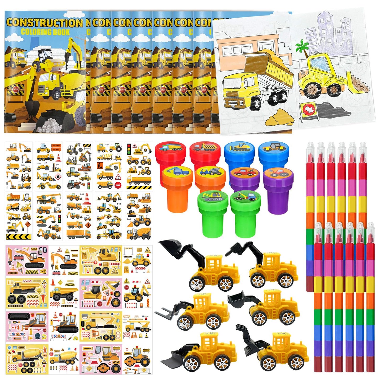 72 Pcs Construction Coloring Book with Crayons Bulk,Truck Car Party Favors Goodie Bags Fillers,Tractor Birthday Party Supplies F