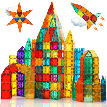 OugerToy Magnetic Building Tiles for Kids,64 PCS Educational Magnetic Stacking Blocks for Boys Girls, Magnets Construction Toys,