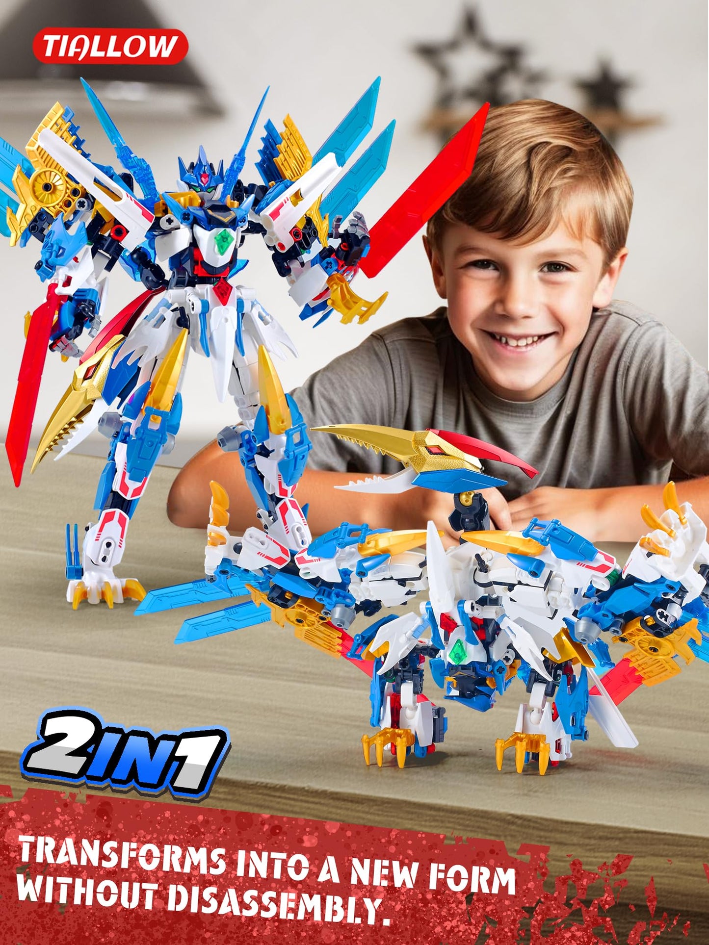 TIALLOW Pterodactyl Mech 2-in-1 Transforming Robot Building Sets Technic Dinosaurs Building Block Model  Mecha Action Figures Building Kits  Birthday for Boys  mature-themed Age 8-12 (Pterodactyl)