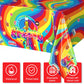 3 Pieces Plastic Groovy Tablecloths Retro Hippie Table Covers for Rectangle Table, Disposable Rainbow Party Decorations for 60s