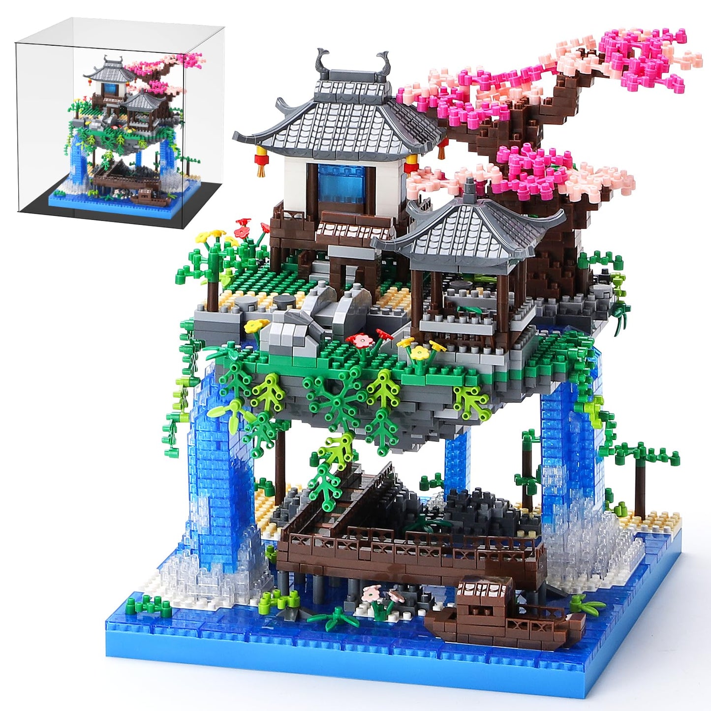 Caximsy Cherry Blossom Bonsai Tree Building Block Sets With Acrylic Display Box Chinese Architecture Of Peach Blossom Micro Mini