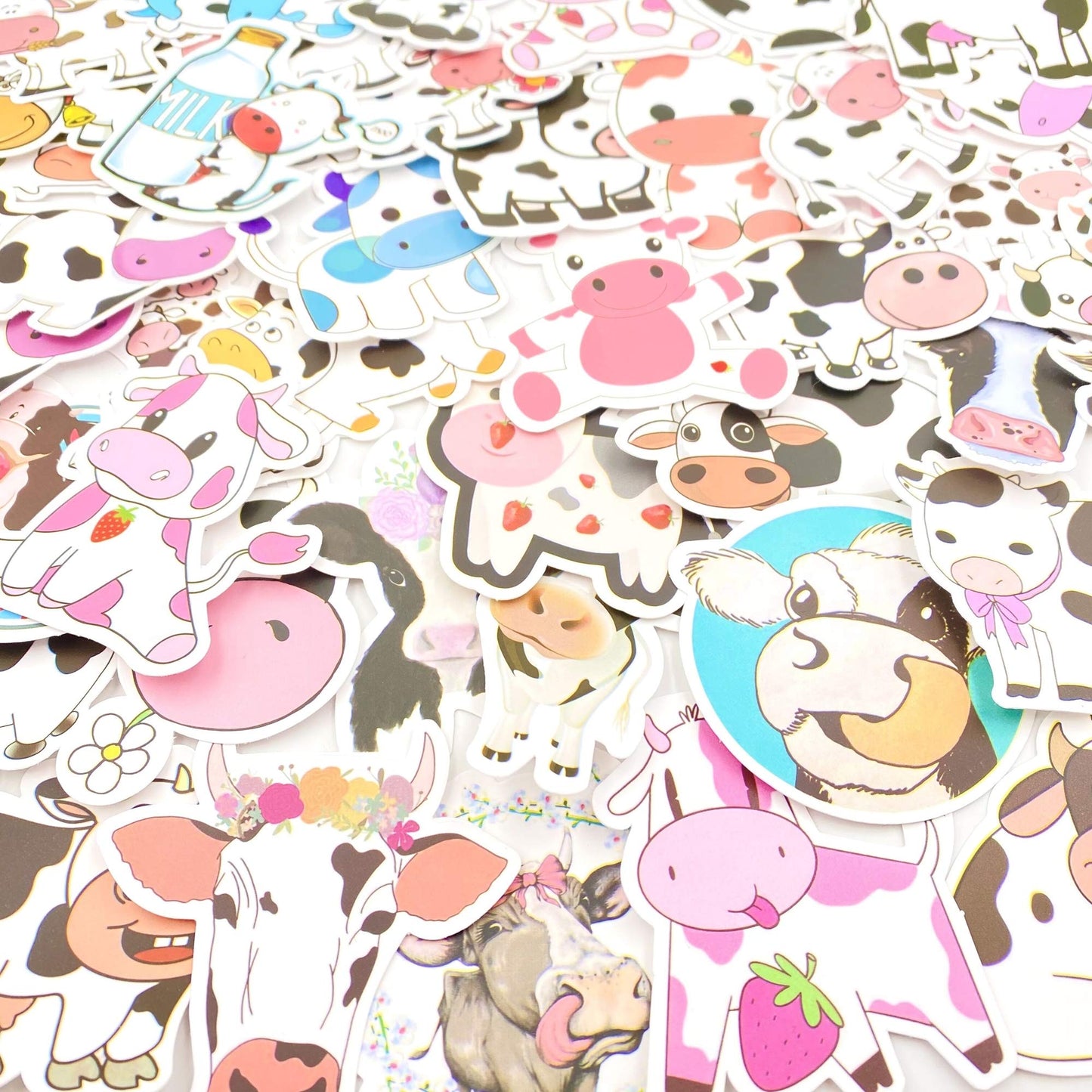 50 Pcs Cow Stickers Pack, Vinyl Waterproof Cute Cartoon Animal Sticker for Kids