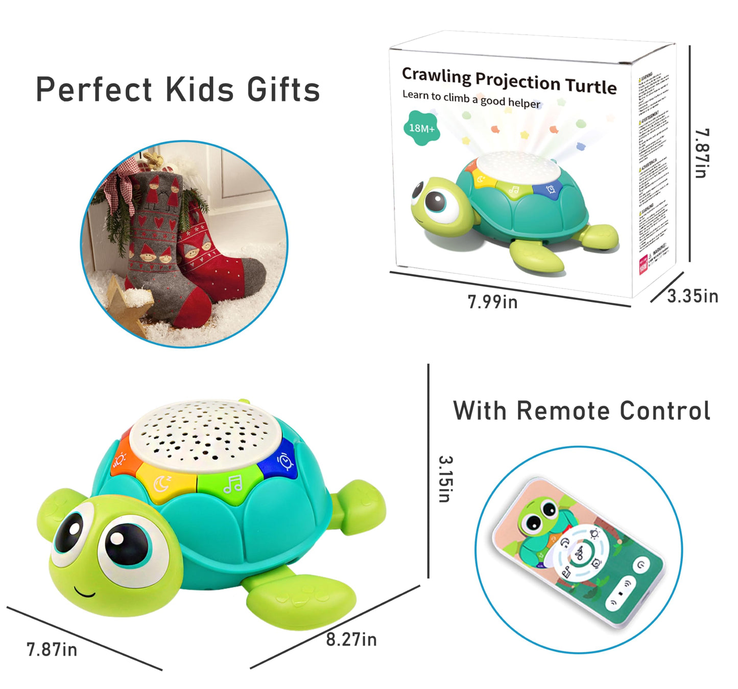 Baby Toys 6-12 Months, 5 In 1 Musical Projector Turtle Crawling Toys Tummy Time Infant Baby Toys 0-3 3-6 7 8 9 12-18 Months 1 Ye