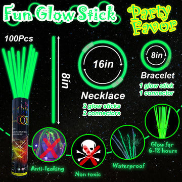 Ilhsty 100 Pk 8'' Green Glow Sticks Glow Necklaces In The Dark Party Favors Supplies Bright Glowsticks Bulk For Birthday Easter