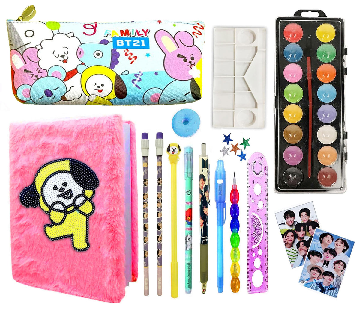 Neel Cotton School Stationery Set, School Supply Set For Kids Bts Theme Pencil Case With All Stationery, Birthday Gift Set For K