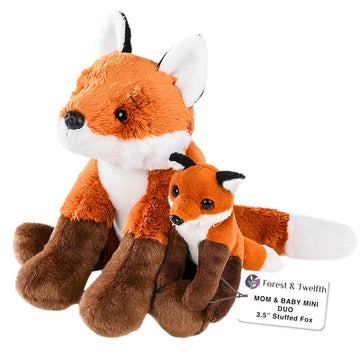 Mom And Baby Mini Fox Stuffed Animals For Boys And Girls, Safari Baby Shower Decorations, Nursery Decor, Zoo Animals For Toddler