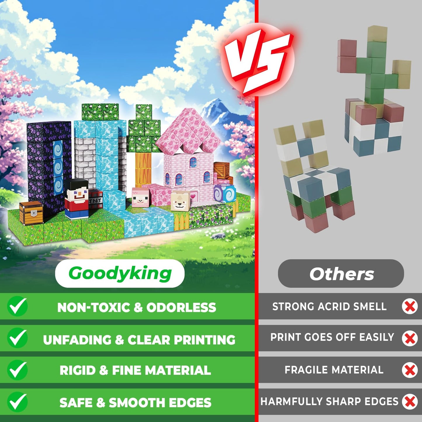 Goody King 200PCS Magnetic Building Blocks - Forest & Volcano Adventure Set, STEM Learning Toys for Kids Ages 3+, Strong Magnets