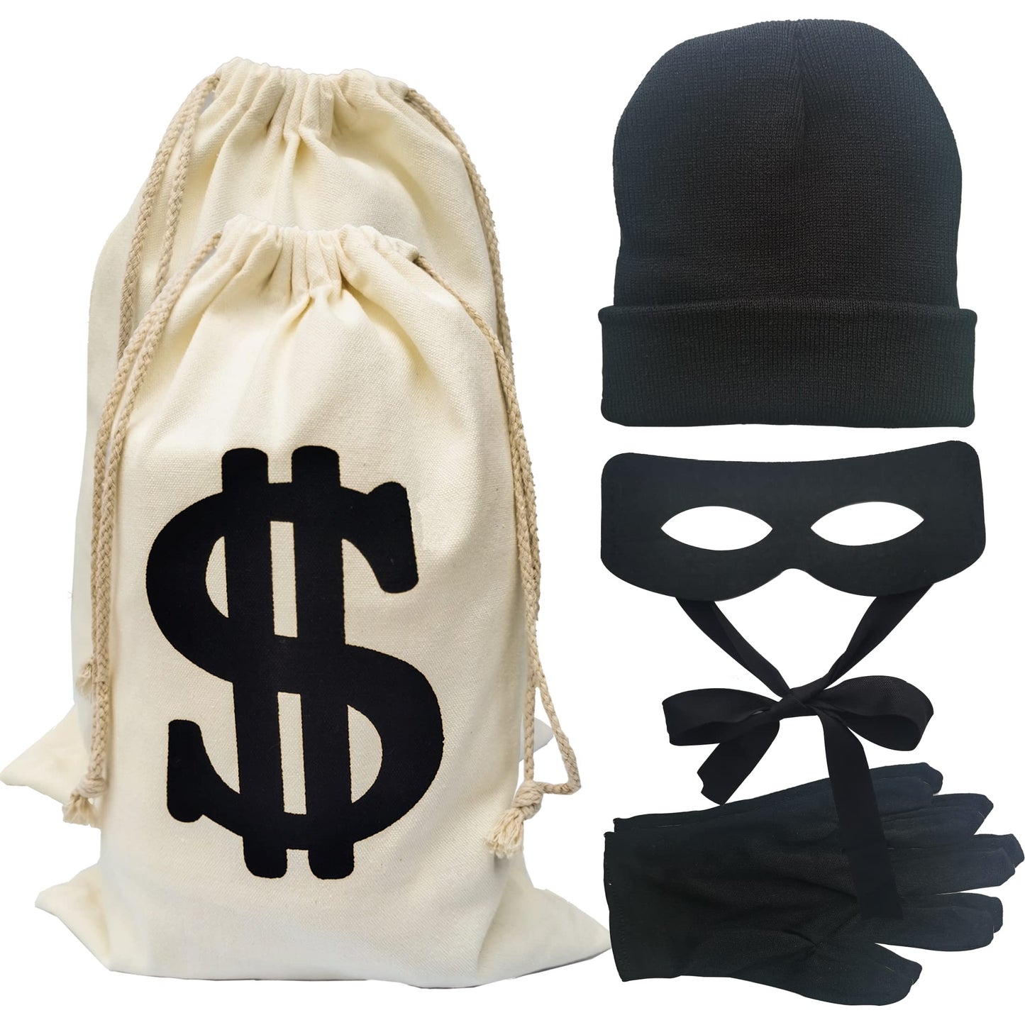 Eylola Robber Costume Set,include robber mask Money bag knitted hat gloves for playing cops and robbers,burglar Halloween costum