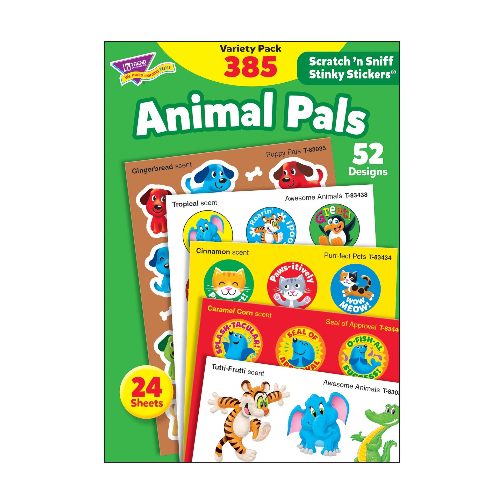 Animal Pals Stinky Stickers Variety Pack by TREND Enterprises, Inc.; 385 ct.; 52 Designs, 5 scents
