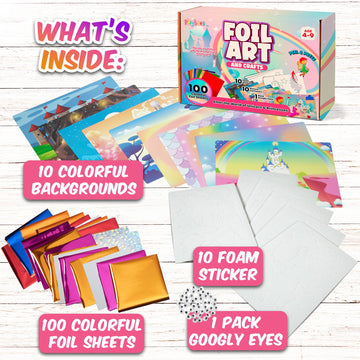 Playbees Foil Art Kit Unicorns & Princesses - Preschool Arts and Crafts Kit for Kids- No Mess Art for Boys & Girls Ages 4, 5, 6,