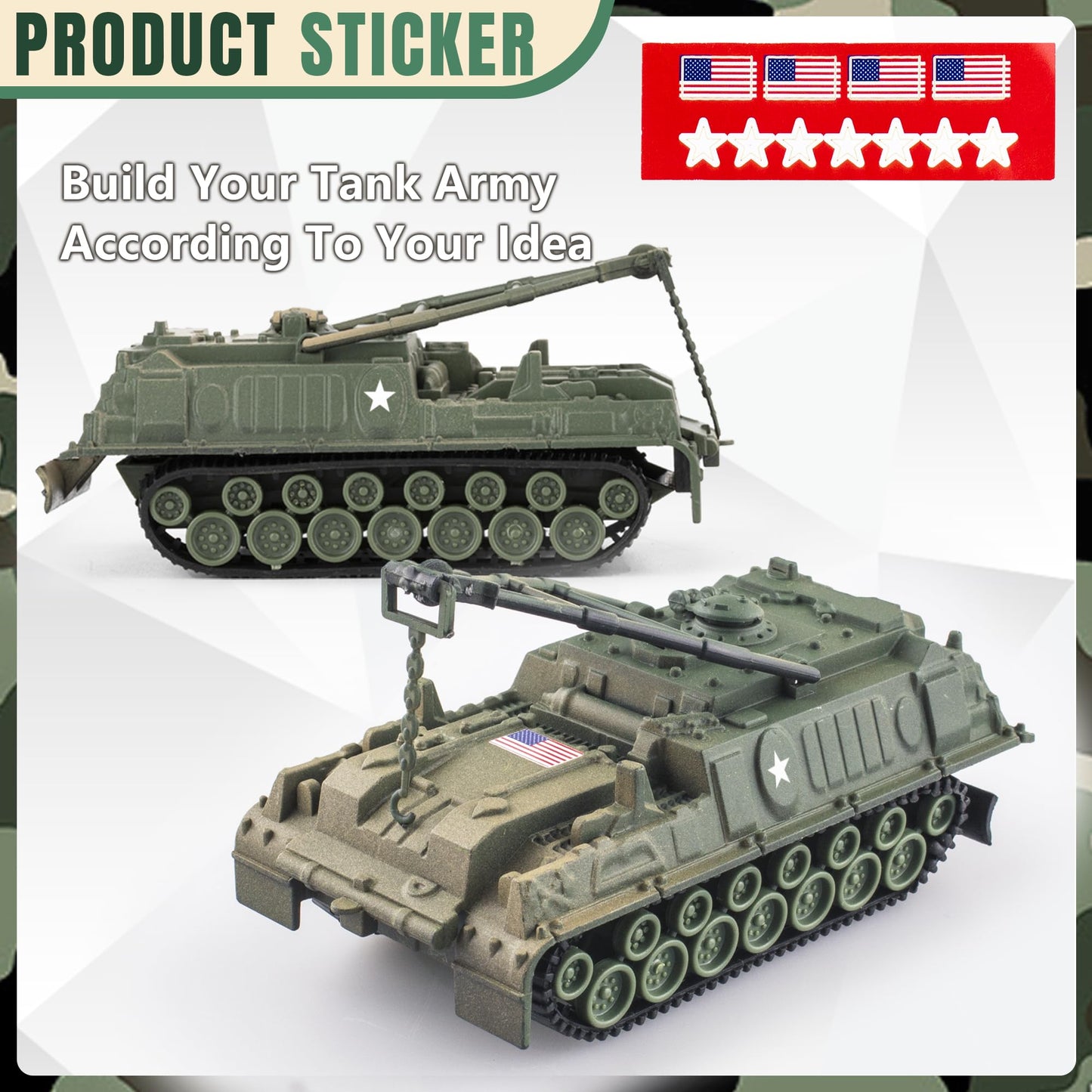 Maozyhomie Army Tank And Army Men Toys Playset, 2Pc 1:72 Us Tank-4 Models & 10Pc Toy Soldiers, Olive Drab Green Ww2 Military Veh