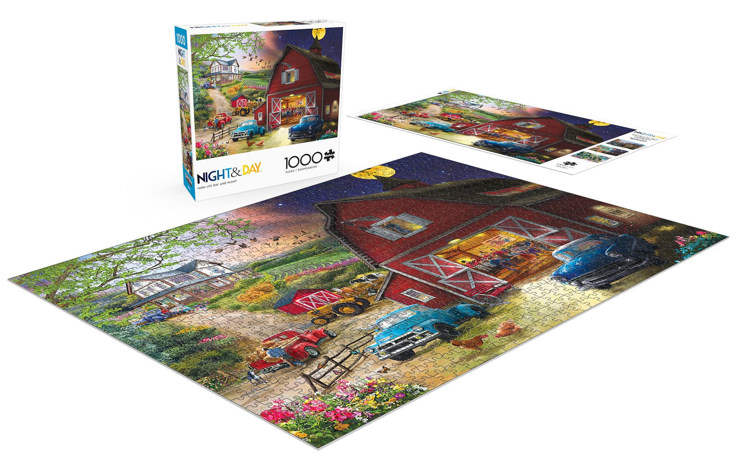Buffalo Games 1000 Piece Jigsaw Puzzle - Farm Life Day and Night, Large Size, Multicolor, Model 11879, Perfect for Adults and Game Nights