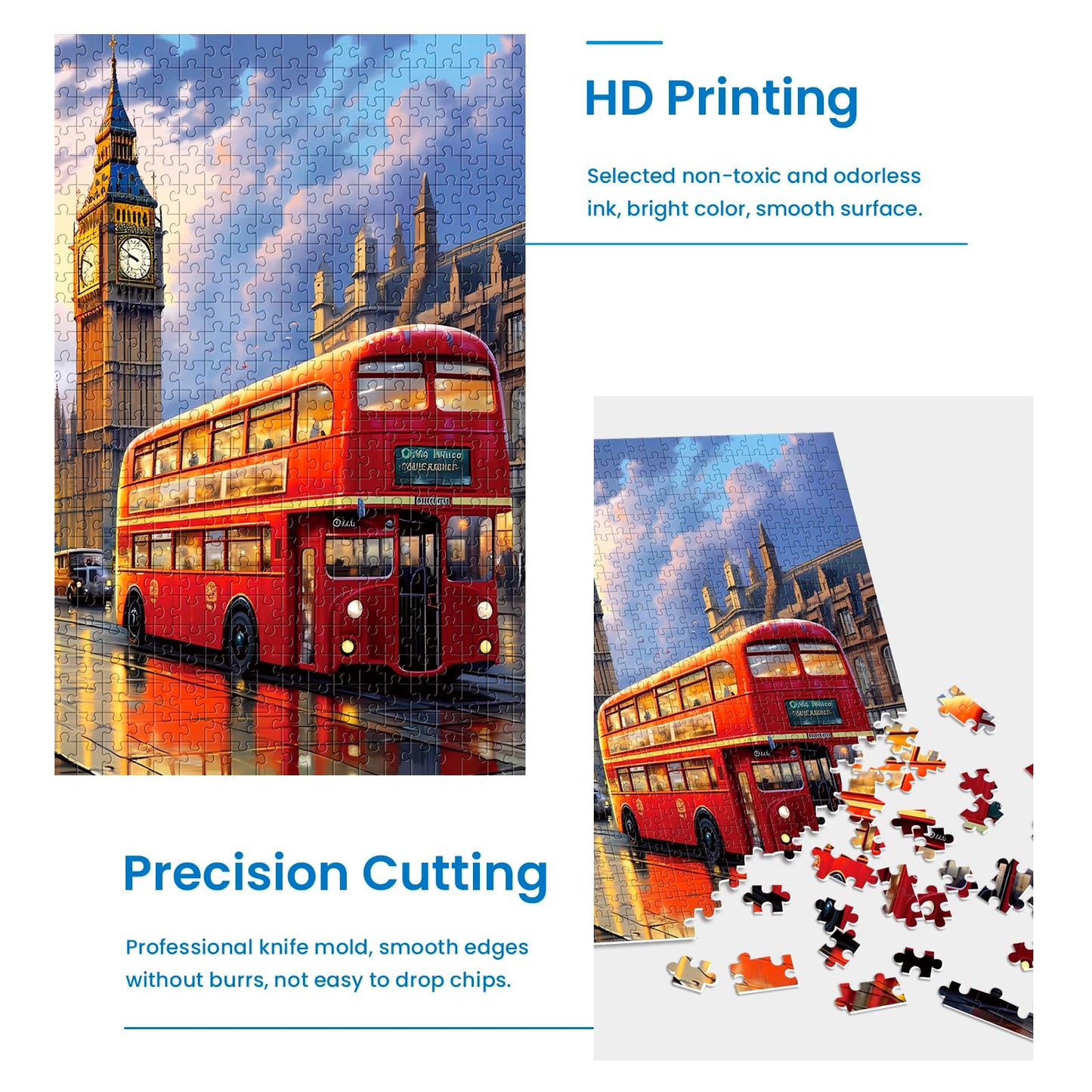 2 Pack Puzzles For Adults 1000 Pieces-Big Ben And Eiffel Tower Difficult Jigsaw Puzzles For Adults,Hard Jigsaw Puzzle Decorations Diy Leisure Game Toy Suitable Family Friends(27.5X20 Inches)