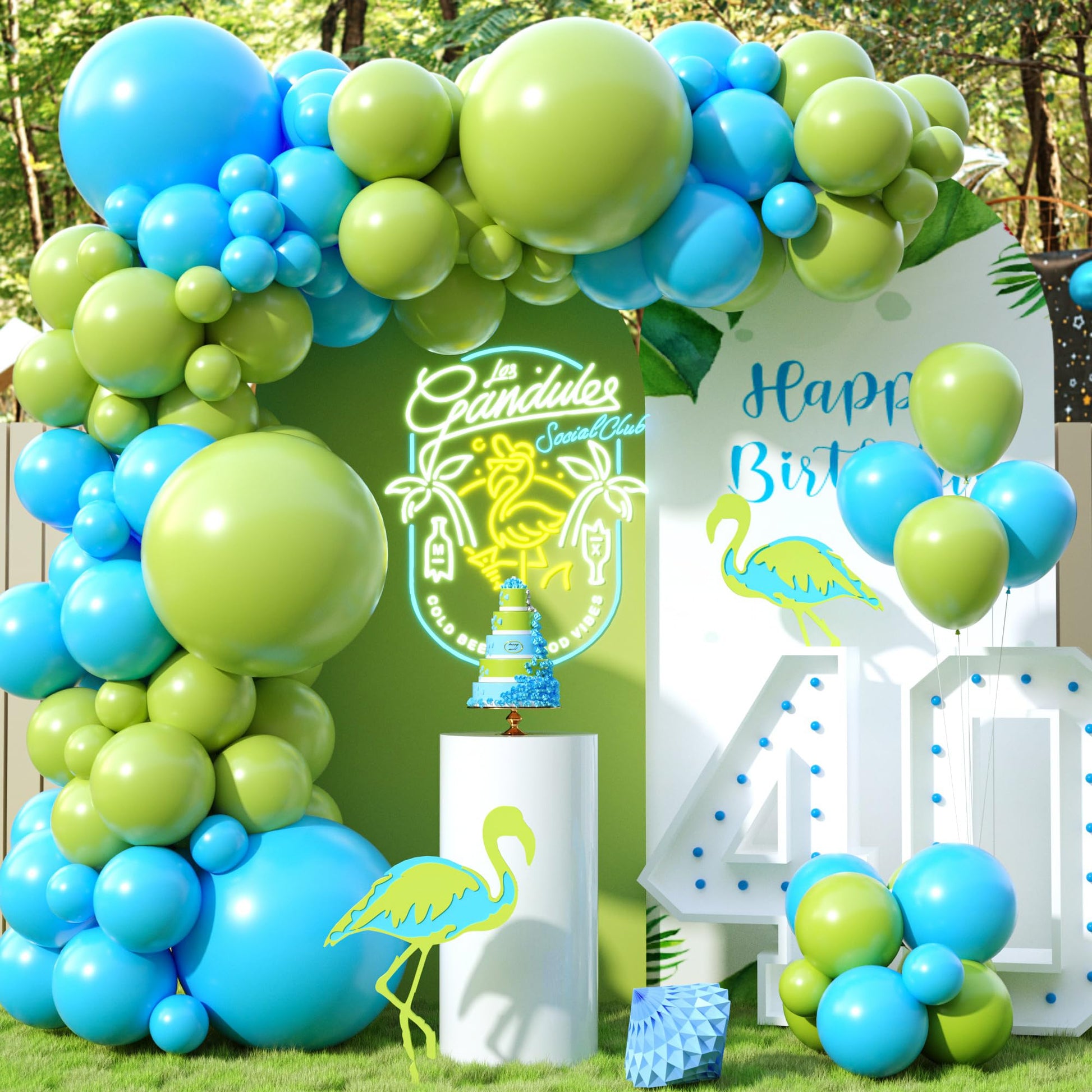 Blue And Green Balloon Arch Kit, 100Pcs Sky Blue Green Balloon Garland Kit With Different Sizes 18/12/10/5 Inch Balloons For Birthday Wedding Engagement Baby Shower Jungle Safari Party Decorations