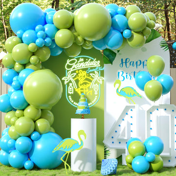 Blue And Green Balloon Arch Kit, 100Pcs Sky Blue Green Balloon Garland Kit With Different Sizes 18/12/10/5 Inch Balloons For Birthday Wedding Engagement Baby Shower Jungle Safari Party Decorations