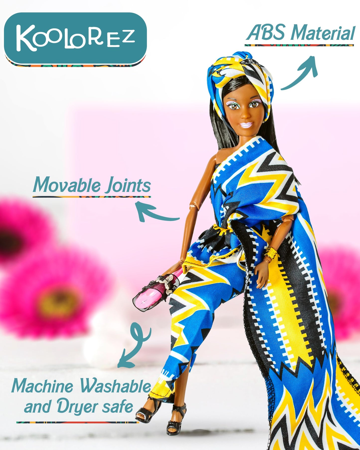 KOOLOREZ: Aisha - Our Queens Black Doll Set - Brown/Black Afro Doll w/Movable Joints - Lovely 12.5 Dark Skin & Diversity Dolls - Vinyl Dolls for Girls with African Heritage Style Outfit