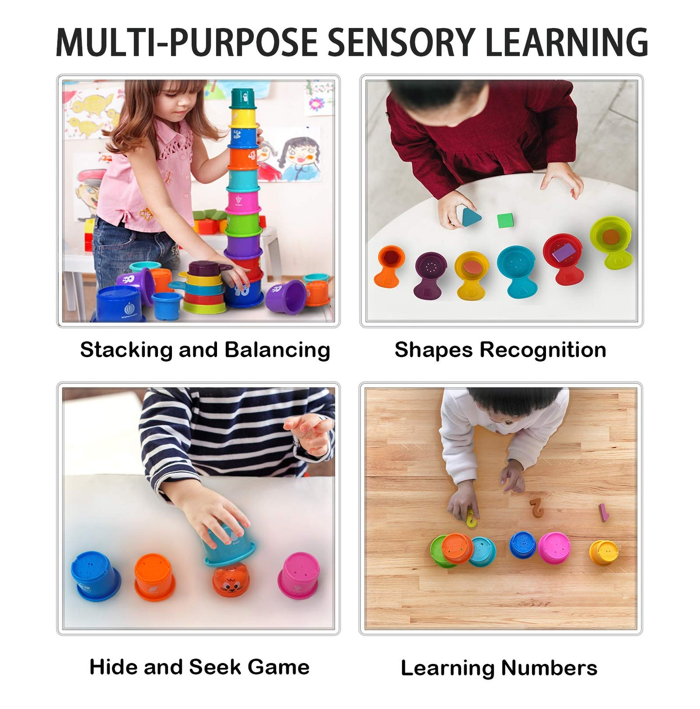 Ella Dream 17 Pcs Multicolor Nesting And Stacking Cups Set, Baby Bathtub Toys, Early Learning Educational Toys For Infants, Toddlers, Stacking Cups With The Numbers, Shapes, Fruits, Animals Patten