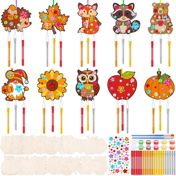 JellyArch 30 Pack Thanksgiving Wind Chime Making Kit for Adults Fall Pumpkin Leaf Animal DIY Wooden Crafts for Halloween Activit