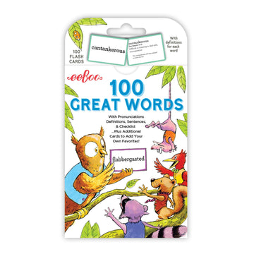 Eeboo: 100 Great Words Vocabulary Educational Flash Cards, Important Tool For Early Reading, Introduces Words In Color-Coded Sets, Educational Game That Stimulates Learning