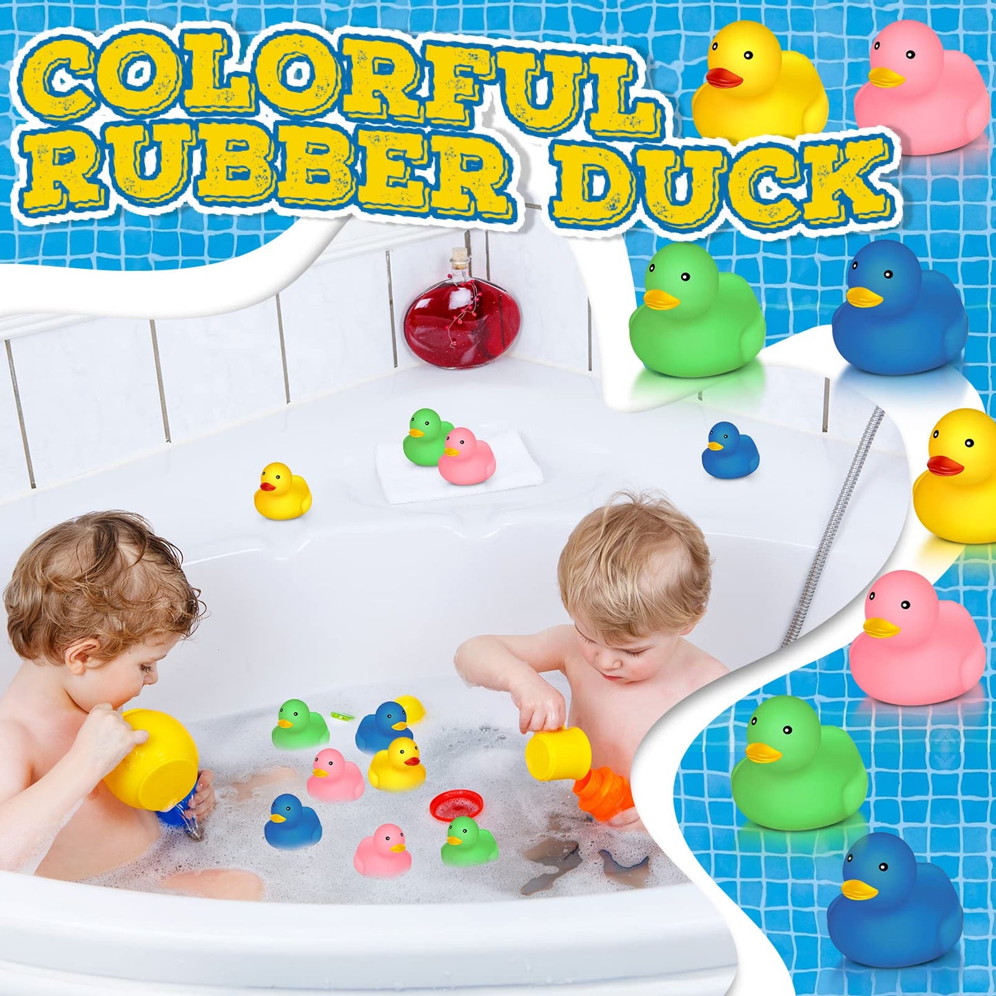Zubebe Rubber Ducks Bath Toy Multicolor Mini Rubber Duck Bulk Float Duck Bath Toy Baby Shower Birthday Party Favors Gift(100 Pcs