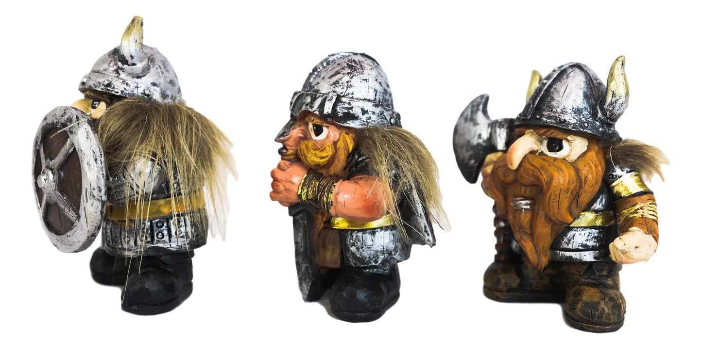 Ebros Gift Small Chibi Norse Viking Wild Berserkers Warriors with Axe decorative replica blade and Shield Statue Set of 3 Norselandic Hero Warlords Decorative Figurines
