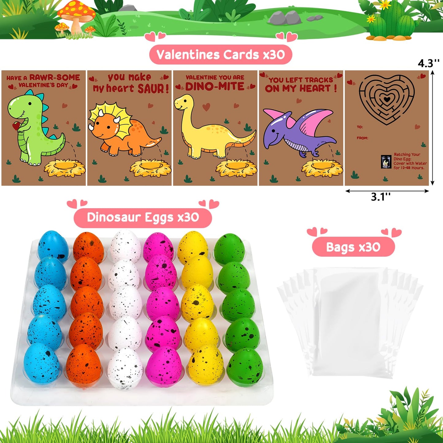 Valentines Day Cards Gifts For Kids 30 Dinosaur Egg With Valentines Cards Hatching Dino Egg Grow In Water Valentines Classroom S
