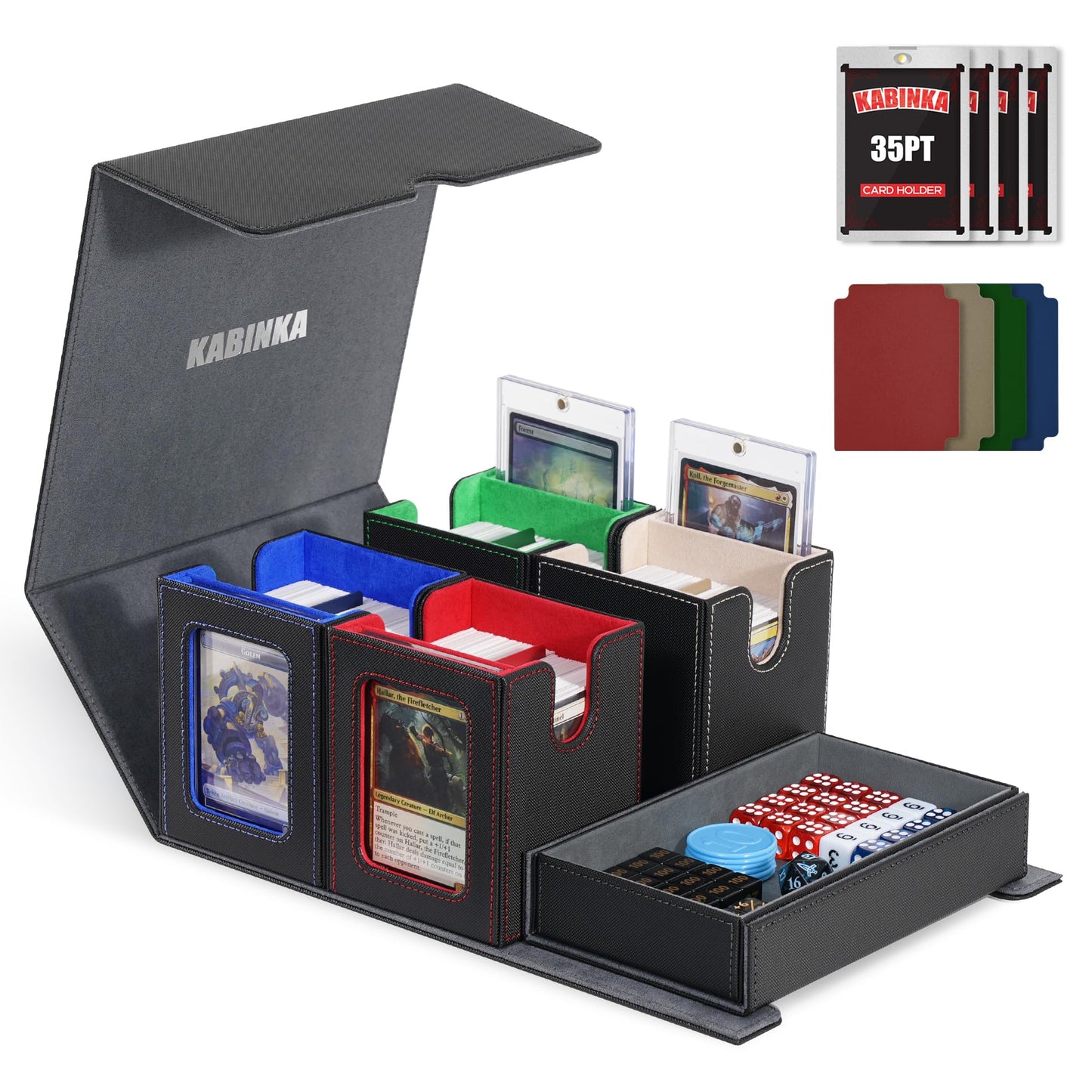 Kabinka Card Deck Box For Mtg With Commander Display, 5 In 1 Trading Card Storage Box Fit 400 Double-Sleeved Cards, Removable De