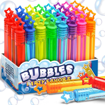 32 Pcs 8 Colors Neon Bubbles Party Favors For Kids, Mini Star Bubble Wand Bulk In Gift Box As Goody Bags Stuffer, Classroom Give