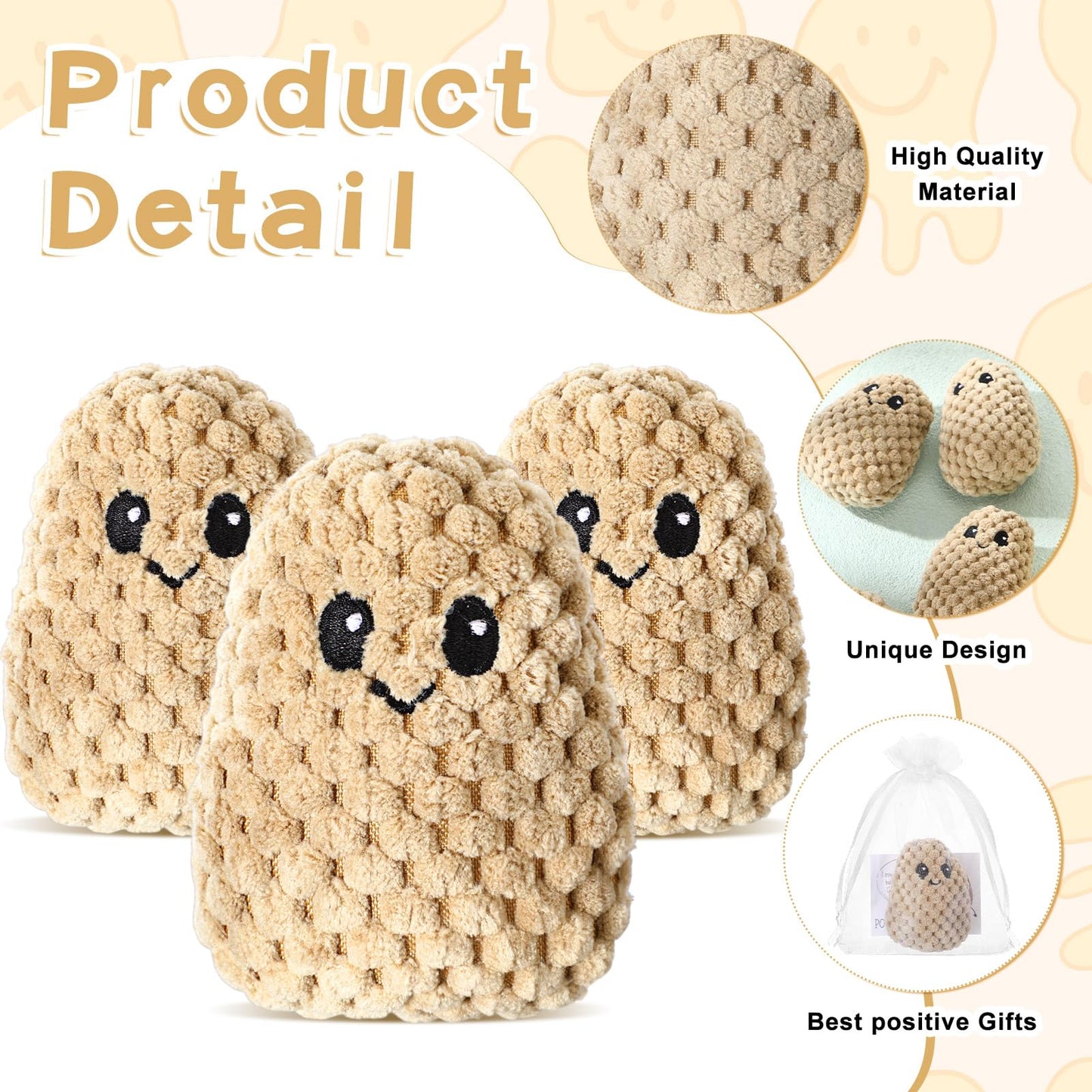 Roundfunny 12 Sets Positive Knitted Potato Toys Emotional Cute Potato Crochet Gifts Positive Cards Bags Inspirational End Of Sch