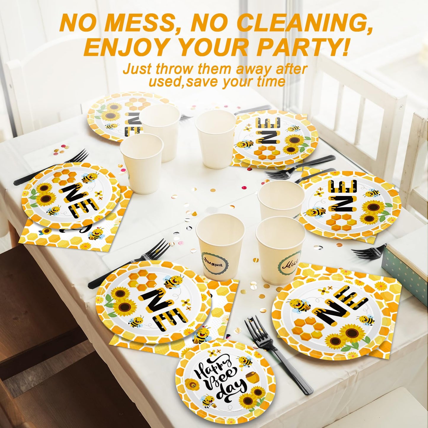 Qyeahkj 100 Pcs Bee 1St Birthday Party Supplies Paper Plates And Napkins Disposable Bee First Birthday Tableware Decorations For