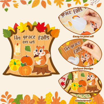 Cy2Side 12Pcs Fall Woodland Religious Stickers Scene For Kids, Make A Fall Christian Sticker Scene With Fox Cross Make Your Own Fall Religious Sticker Scene Art Craft Diy Autumn Sunday School Activity