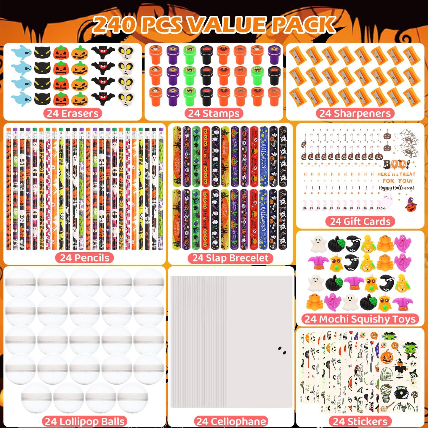 24Pack Halloween Party Favors for Kids, Halloween Classroom Gifts Giant Lollipop Gifts for Birthday Party with Gift Cards, Penci