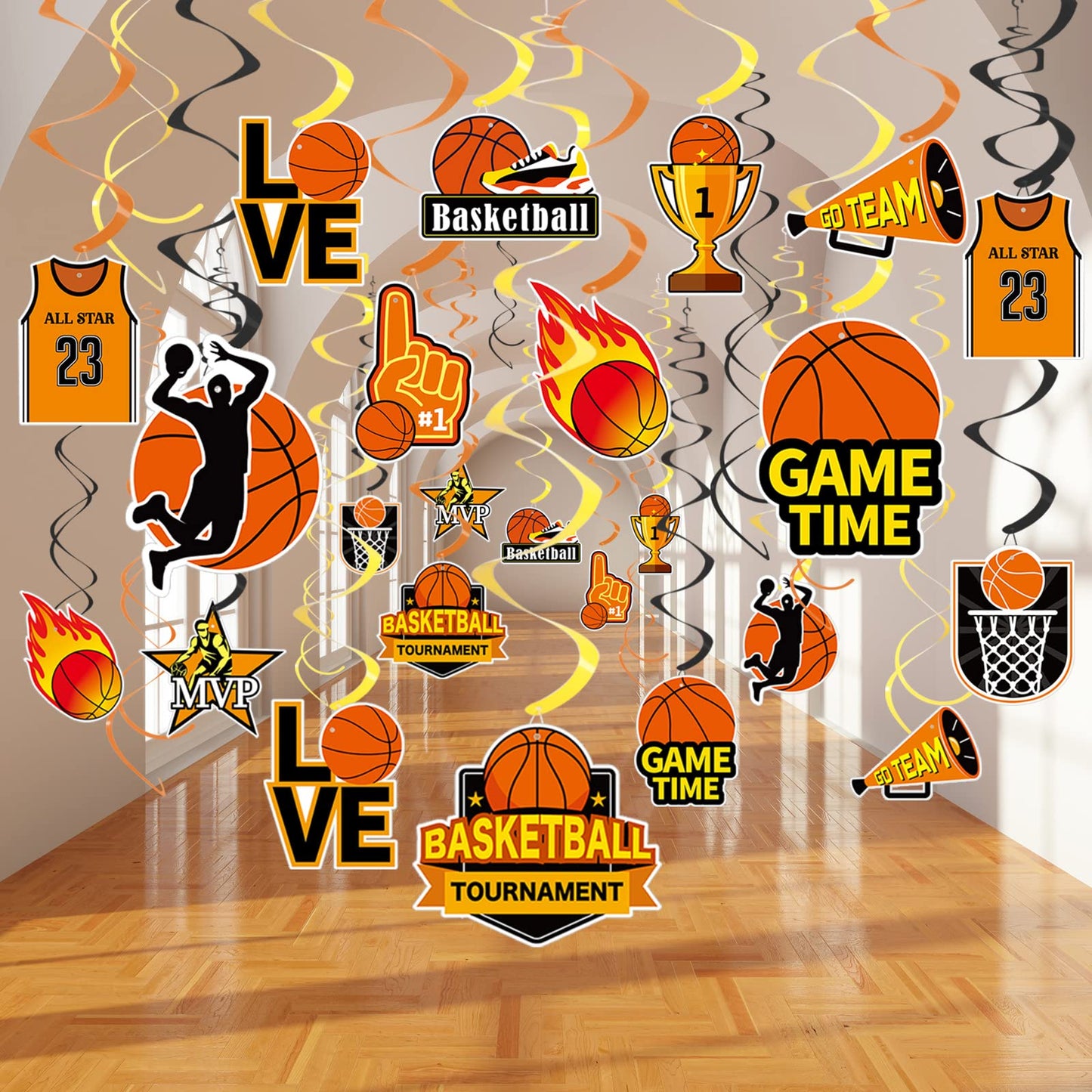 56 Pieces Basketball Party Decorations Hanging Swirls Basketball Decorations Paper Sports Party Decorations Cutouts Hanging Deco
