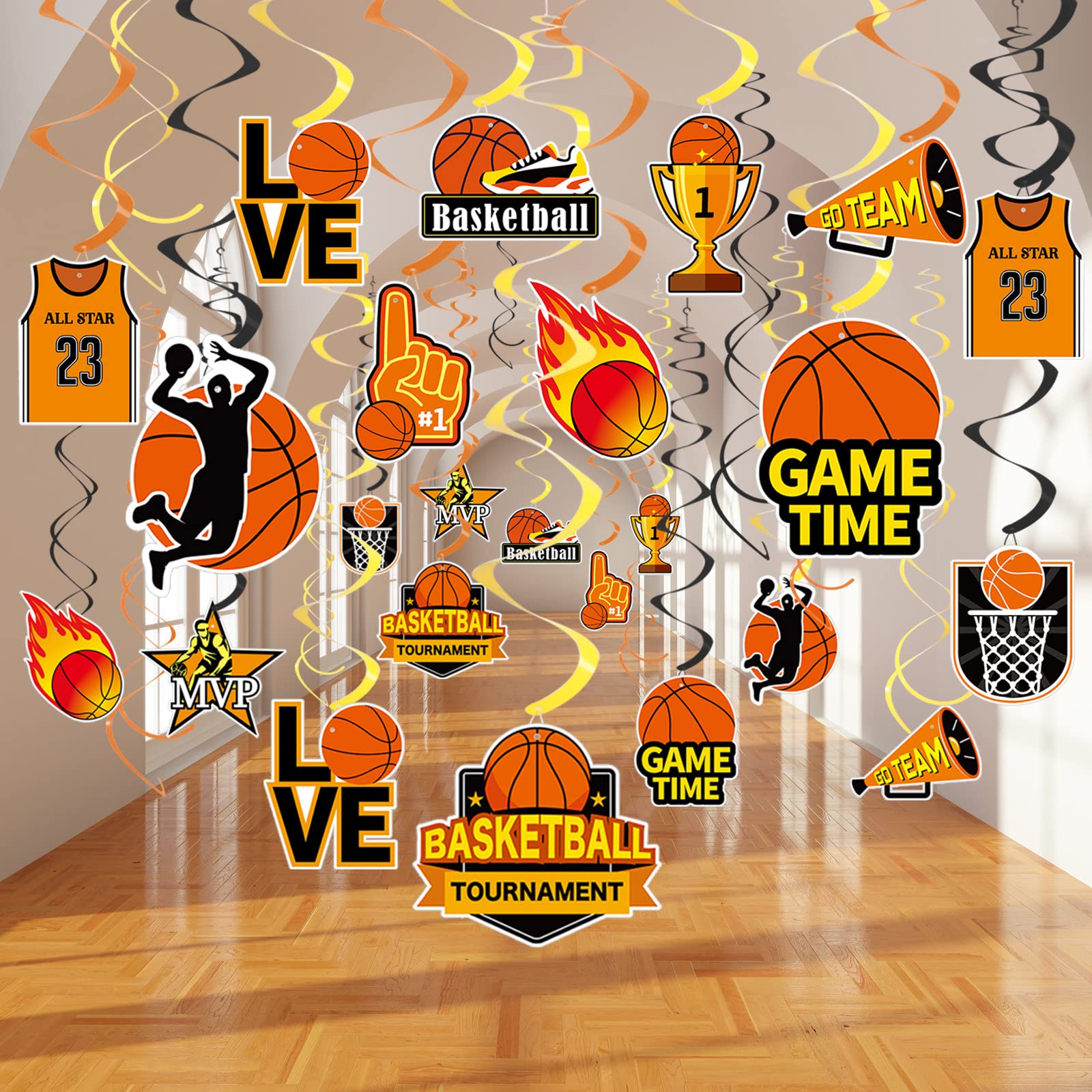 56 Pieces Basketball Party Decorations Hanging Swirls Basketball Decorations Paper Sports Party Decorations Cutouts Hanging Deco