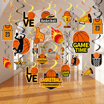 56 Pieces Basketball Party Decorations Hanging Swirls Basketball Decorations Paper Sports Party Decorations Cutouts Hanging Deco