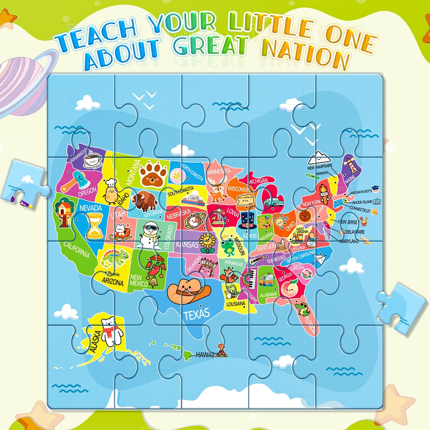Magnetic Puzzles for Toddlers 3-5, 3 Pack Travel Puzzles for Kids Ages 3-6 with 60 Magnetic Pieces, Dinosaur, Solar System & Map