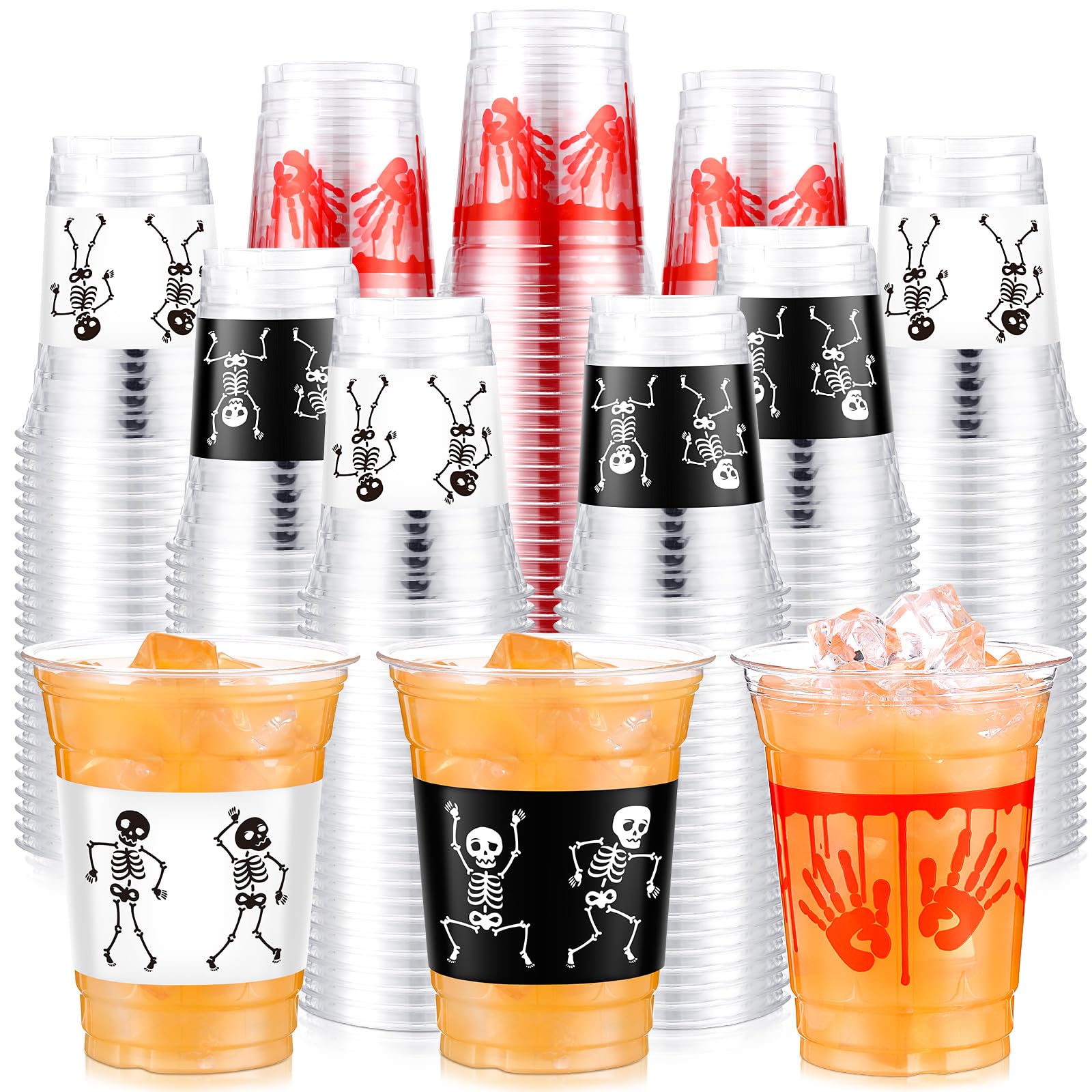 Sliner Halloween Party Plastic Cups 12 oz Halloween Disposable Cups Blood Splattered Skeleton Printed Design Halloween Cups for 