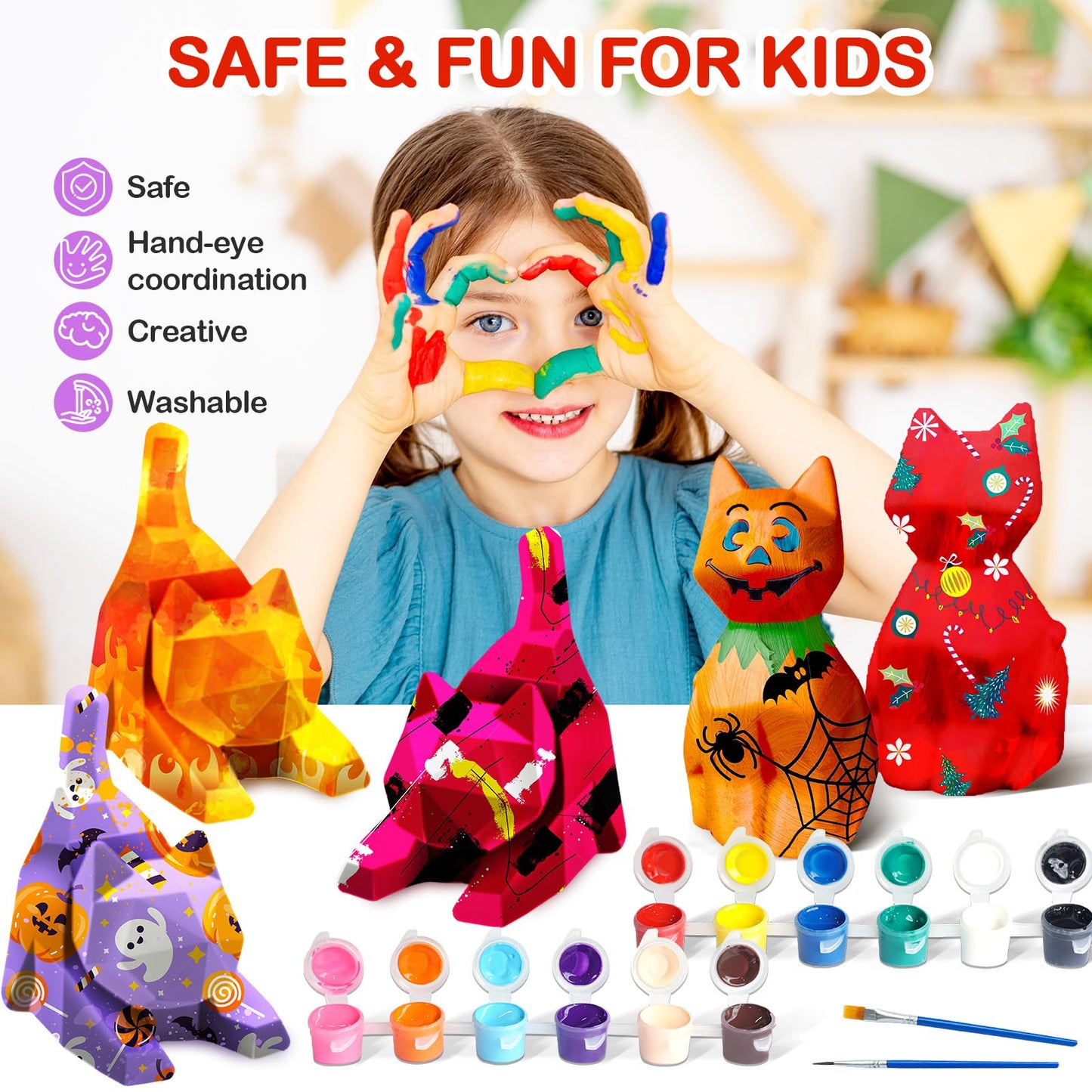 Goodyking DIY Cat Night Light Art Kit - 2pcs, Painting Set for Kids Ages 4-12, Cat Craft Gift