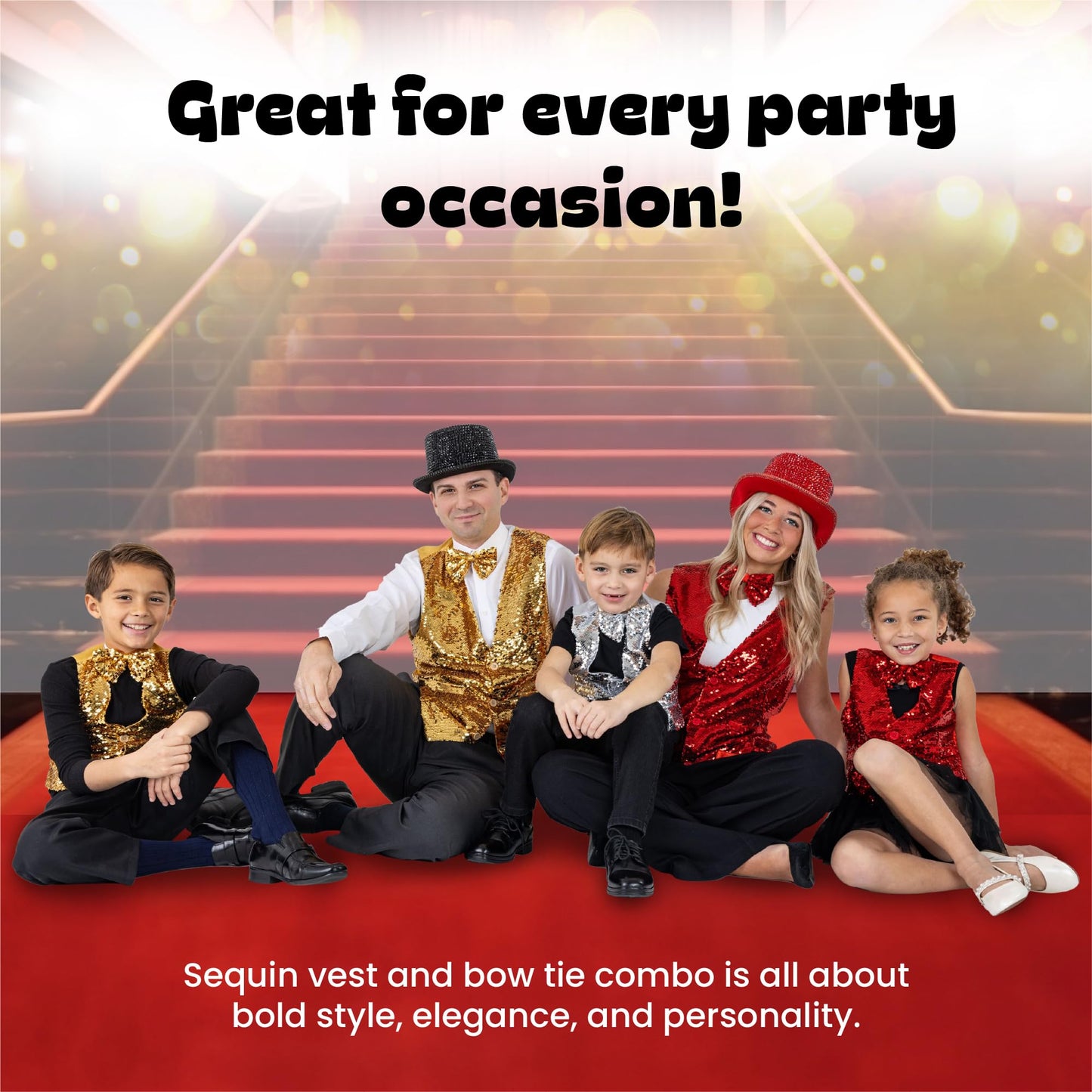 Dress Up America Boys Sequin Vest With Bowtie - Sparkly Costume Vest For Kids - Shiny Formal Party Outfit For Boys (Gold)