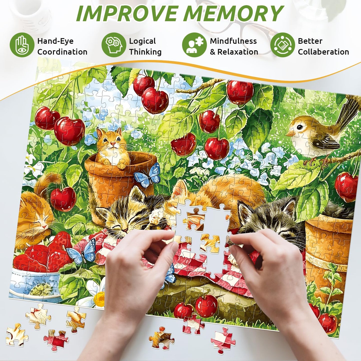 2 Pack 300 Piece Puzzle for Adults, Kittens Puppies Jigsaw Puzzle for Adults Teens,Large Piece Puzzle for Kids Ages 8-10 10-12,G