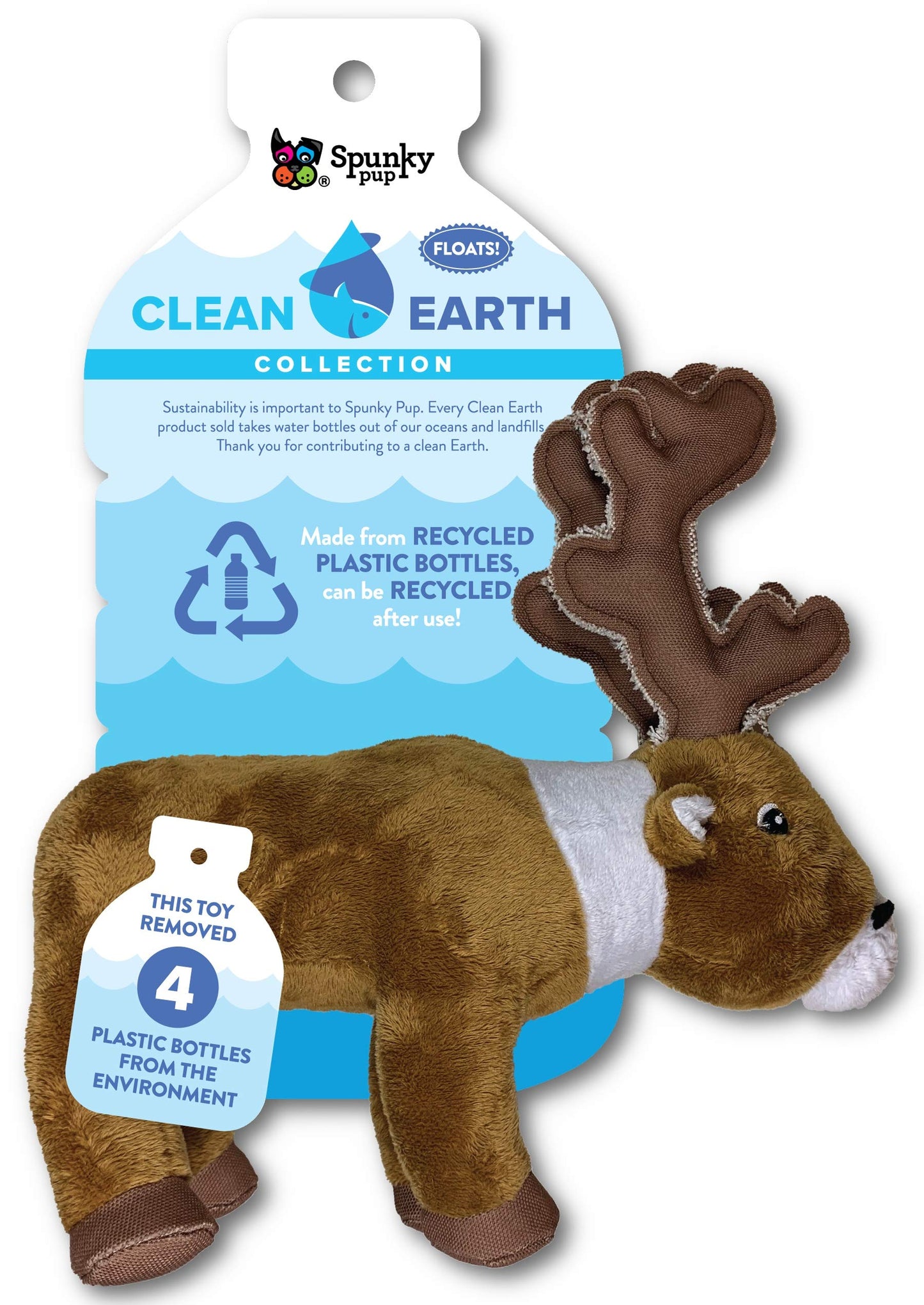 Spunky Pup Clean Earth Plush Caribou | Made From 100% Recycled Water Bottles | Small