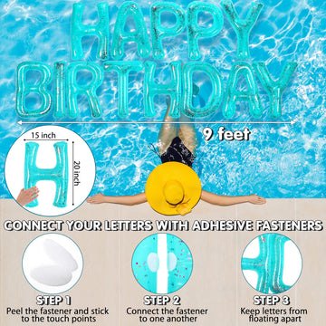 Shappy 20'' Happy Birthday Pool Large Floating Letter Balloons with Adhesive Dots Inflatable Pool Decorations for Summer Birthda