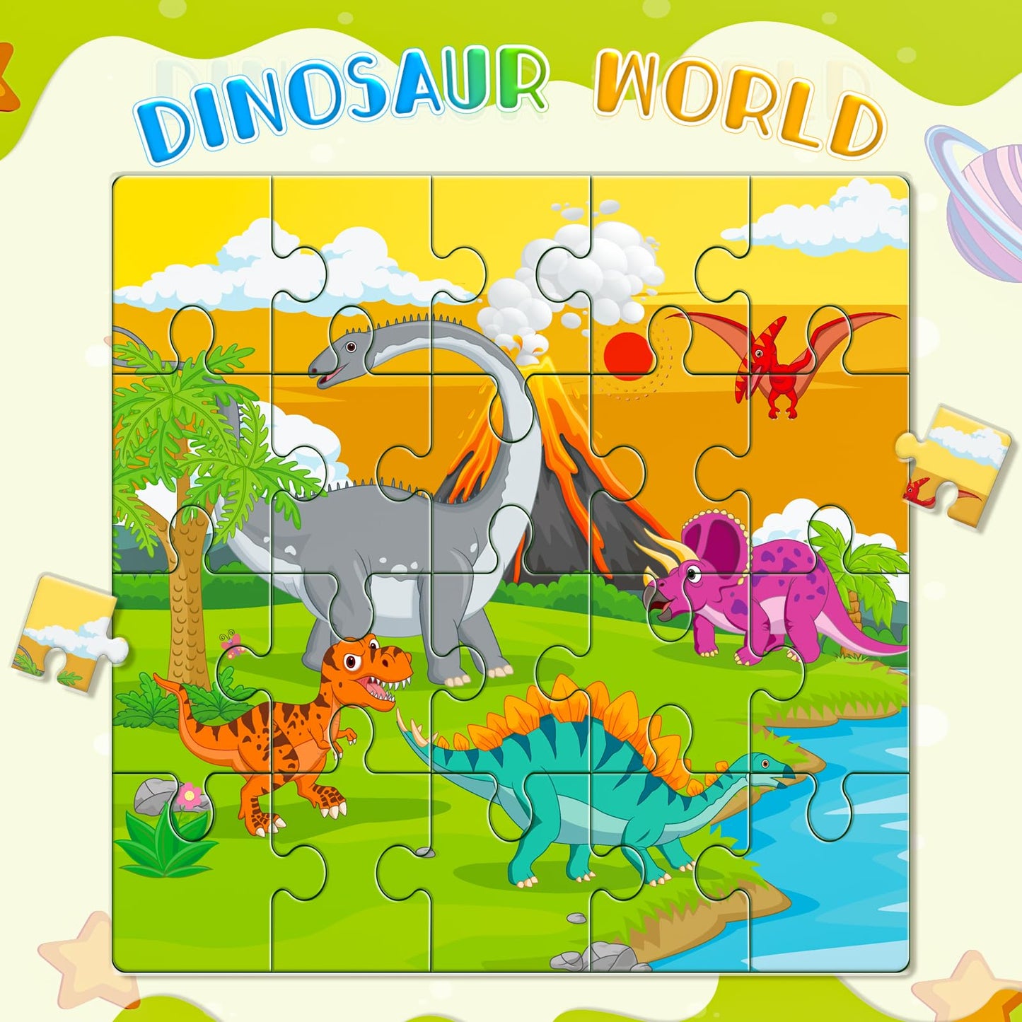 Magnetic Puzzles for Toddlers 3-5, 3 Pack Travel Puzzles for Kids Ages 3-6 with 60 Magnetic Pieces, Dinosaur, Solar System & Map
