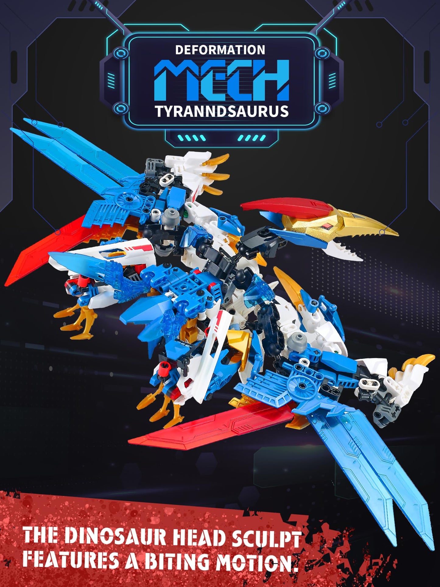 TIALLOW Pterodactyl Mech 2-in-1 Transforming Robot Building Sets Technic Dinosaurs Building Block Model  Mecha Action Figures Building Kits  Birthday for Boys  mature-themed Age 8-12 (Pterodactyl)